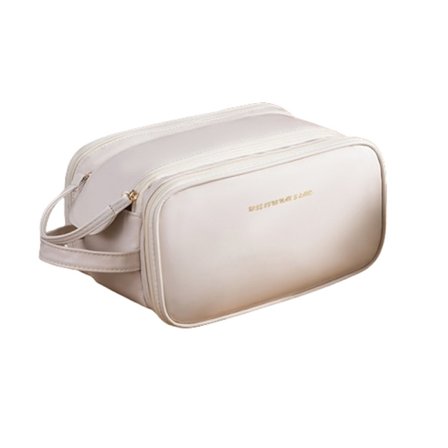 Toalettmappe i PU-skinn med dobbel glidelås