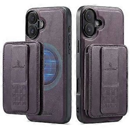 FIERRE SHANN 028 Stil För iPhone 16 Skal Magnetisk Avtagbar Kortfack Läder Baksida (Stil B)