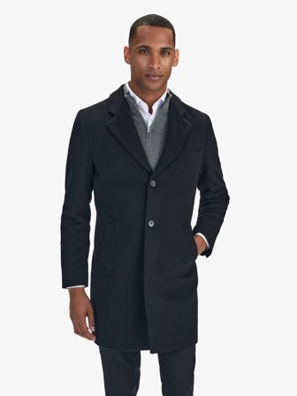 John Henric Men's Schwarzer Einreihiger Mantel Size 56