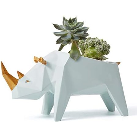 Kunst Rhino Plantepot Statue Kunstgave Figur Resin Skulptur Dekoration 23cm