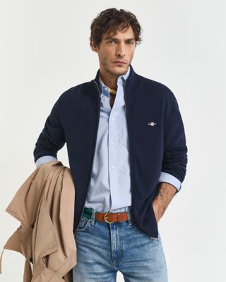 GANT - Bomullscardigan med glidelås til herre evening blue