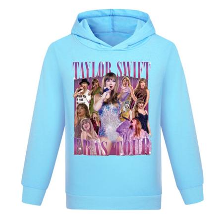 Taylor Swift Barn jente Langermet hette genser Pullover Topper Jumper Hettegenser Lys blå 0 Light blue 150cm