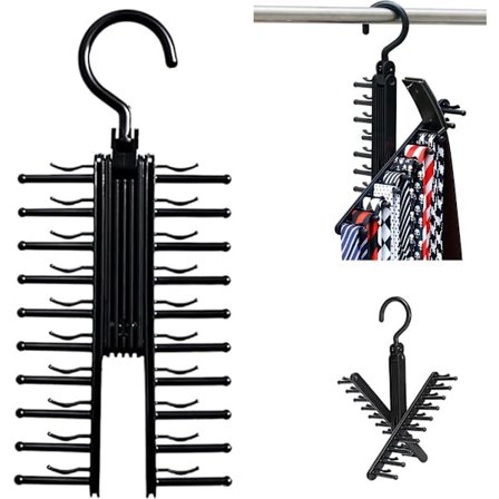 Slipsstativ - Oppbevaringsstativ for garderobe - Multifunksjonelt slipsstativ - Holder 20 slips - 360-graders rotasjon - Svart