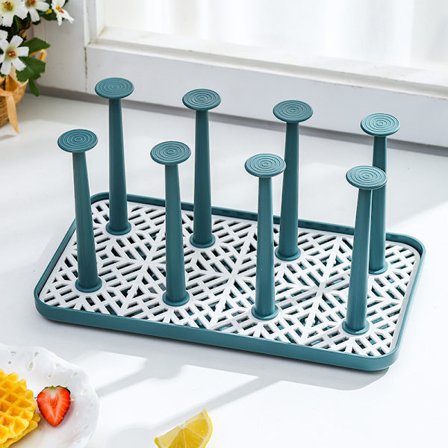 Kreativ glasvattenkoppställ, tebricka, förvaring av tekoppar, upp-och-ner-avloppskoppställ, torkställ (grön)