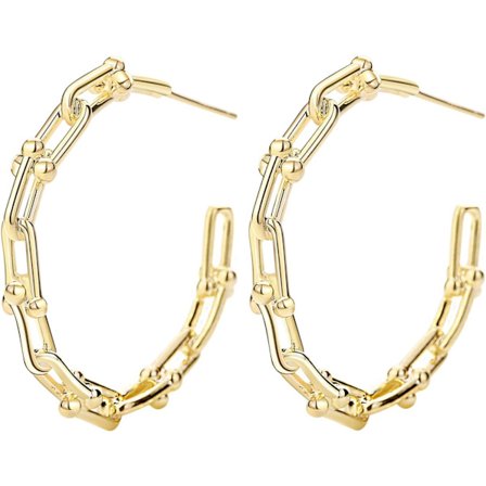 Hoop-øreringer for kvinner - Lenke-hoop-øreringer i 14k gull/hvitt gull