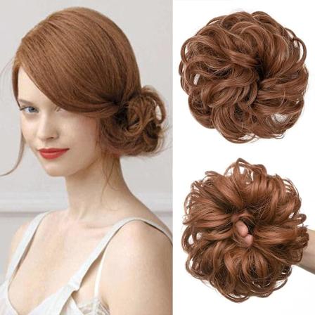 Stora hårscrunchies för kvinnor Naturligt hår Hårdelar Lockigt Vågigt Hårdelar Bulle och hästsvansar Hårförlängningar. (Ljusbrun) Light brown