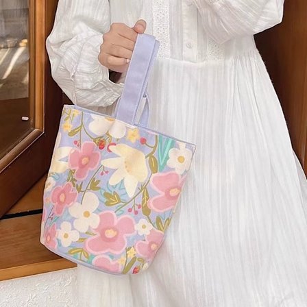 Lovely Flowers Bucket Bag Lerretstrykt håndveske A A