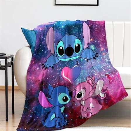 Lilo & Stitch Tecknad Film Tryckt Filt Mjuk Varm Fleece Flanell Filt Säng Soffa Bil Filt Födelsedag Stitch Fan Gåvor E 130x150cm-FA-