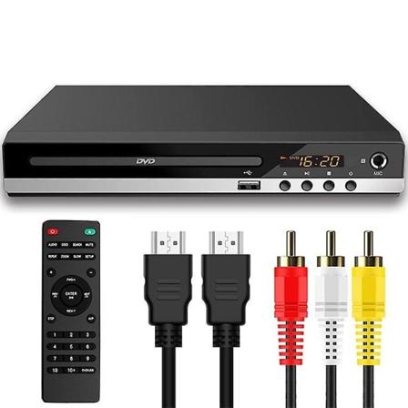 DVD-afspiller til TV med HDMI, DVD-afspiller, der afspiller alle regioner, CD-afspiller til hjemmebiograf, HDMI & RCA-kabel inkluderet