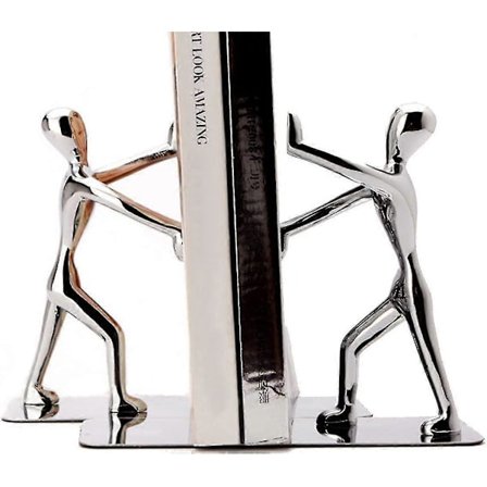 Bokstøtter i rustfritt stål, for å støtte store og tunge bøker eller for bibliotek- og hjemmekontordekorasjon, sølv