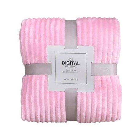 (Lys rosa) Teppe - Flanell - 180x200 cm - Mikrofiber - Lys rosa - Stripet tekstur