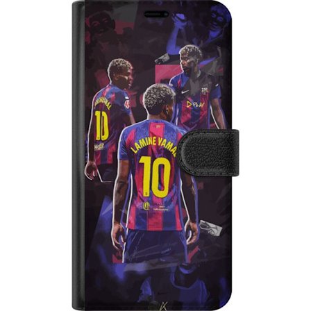 Xiaomi 15 Pro Lommeboketui Lamine Yamal i Barcelona-kollage med trøye nummer 10, kraftige poseringer, kontrastfarger og dynamisk sportsmotiv som frem