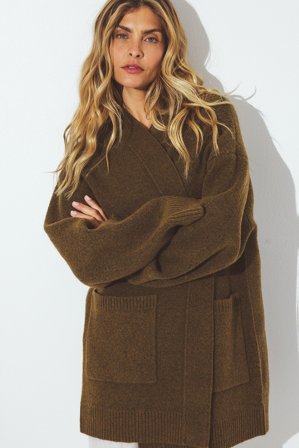 NA-KD Strickjacke mit Tasche - Oversize Pullover - Braun - L (EU 42-44)