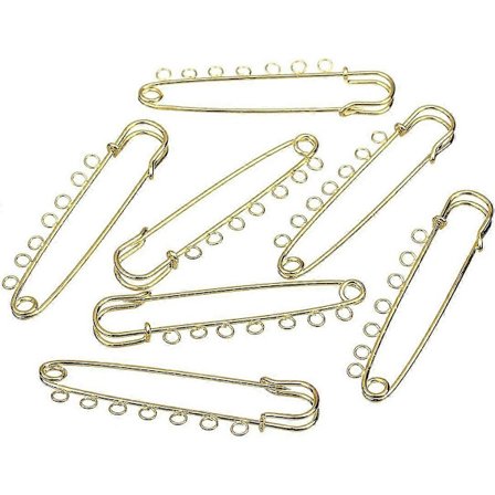 10 stk. forgyldte kraftige sikkerhedsnåle brochenåle med 7 huller stor størrelse (FMY)