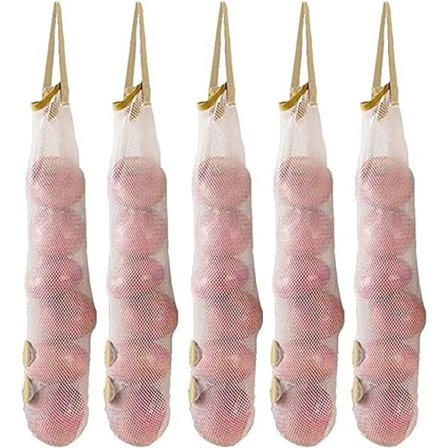 Hængende net opbevaringsposer 5 pakke løgposer mesh hvidløgsnetposer