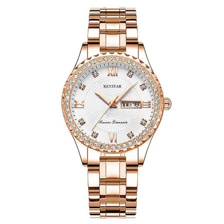 Damestur med Vandafvisende Lysende Diamant Dobbelt Kalender Koreansk Stil Kvindelig Student Ur Kvarts