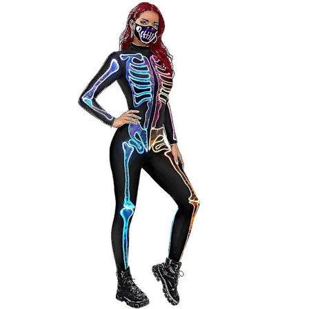 Halloween Cosplay Jumpsuits Färgglad Skelett Bodysuit