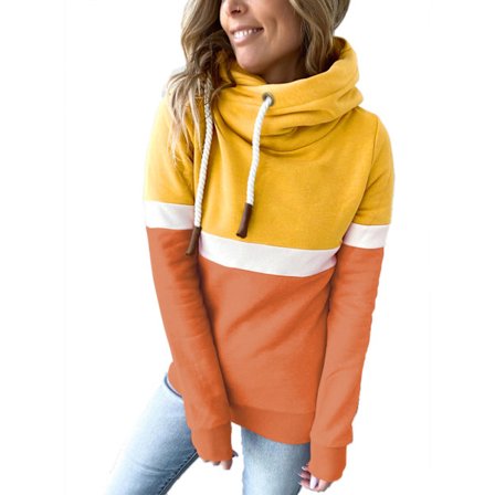 Dam Luvtroja Pure Color Block Hoodie Casual Gul Orange XL Höst Vinter