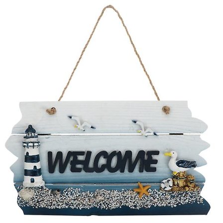 Ocean Decor Vægdekoration Trædørskilt Seaside Plade Ornamenter Ocean Velkomstskilt Blå 29x11.5cm