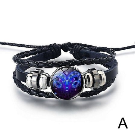 Serene Manifestation Armband 12 Stjärnbilder Ädelsten Läder Förbättra Energi
