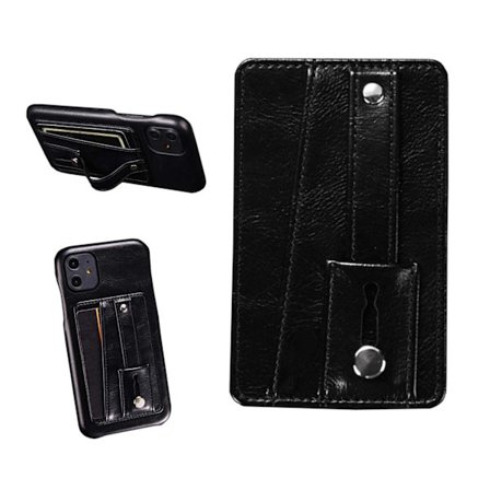 Skinn Korthållare med Grepp för Mobiltelefon Svart