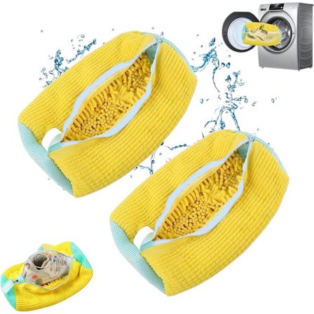 2-pakning gjenbrukbare skoposer for vaskemaskin - vaskeposer i netting (gul)