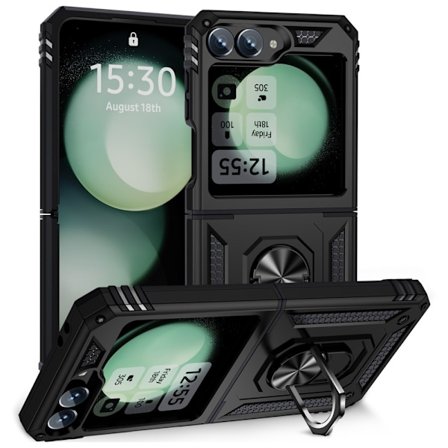 SKALO Samsung Z Flip6 Armor Hybrid Metallring skal - Svart