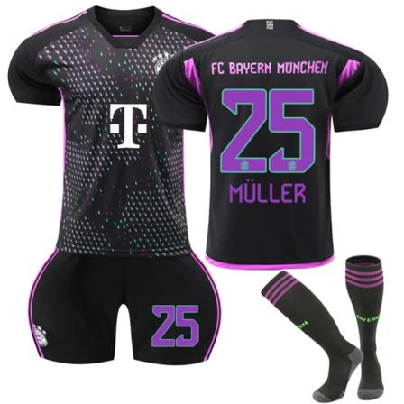 2023-2024 Bayern München Borte Fotballdrakt for Barn nr 25 Müller 6-7 år