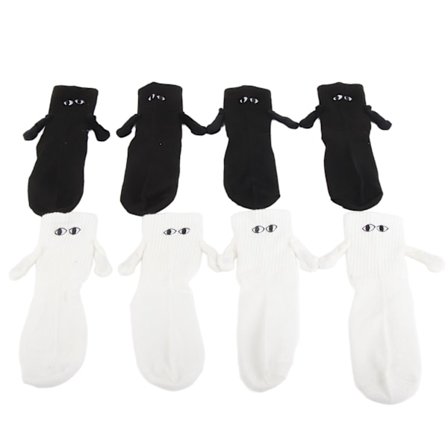 4 Par Magnet Sokker med Håndholdende Design - Sjove 3D Øjne Midt-Rør Venskab Par Hånd Sokker 4 Par (2 af Hver Sort og Hvid) med Magnet