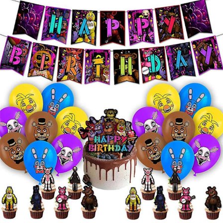 NY-Five Nights at Freddy's Juhlatarvikkeet Koristeet Ilmapallot Cupcake Kakunkoristeet Banneri Set Rekvisiitta Lahjat