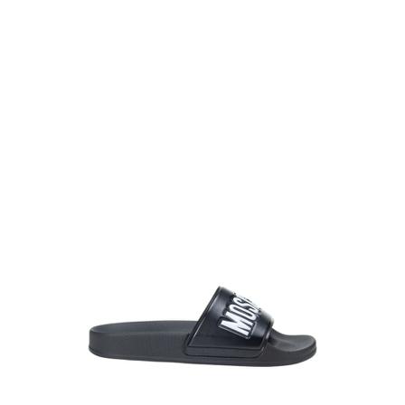 Moschino, Debossed-logo Pool Slides Zwart, Dames, Maat:35 EU