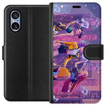 Yhteensopiva Lompakkokotelo Sony Sony Xperia 5 V Tulevaisuutta ennakoiva K-Pop Demon Hunters tyttöryhmän kuvitus neonkaupungin popkulttuuriestetiika