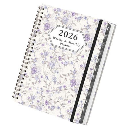 2026 Planlegger - A5 Ukentlig og Månedlig Planlegger, 2026 Kalenderplanlegger, med 12-måneders faner og innerlomme (Lilla)