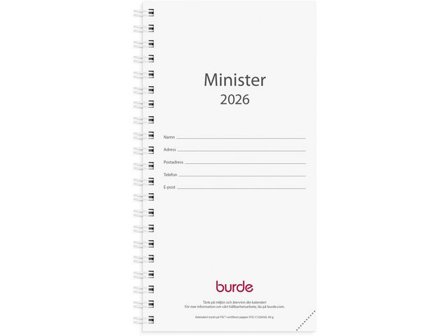 Burde Kalender Minister refill 2026 - Lyreco - Almanackor och kalendrar - Fickkalendrar - Stora fickkalendrar