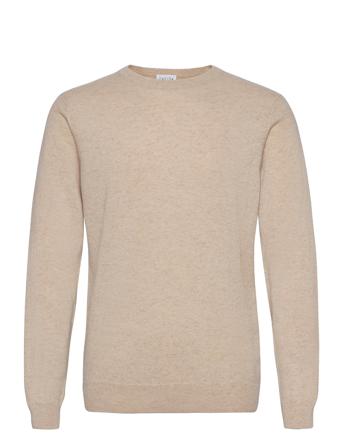 Man O-Neck Plain Strikkegenser M. Rund Krage Beige Davida Cashmere