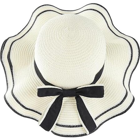 Solhatt for kvinner med bred brem, UPF 50+ og sløyfedetalj - Lett, sammenleggbar strandhatt for sommerreiser