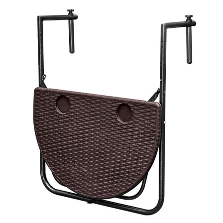 Fældbart altanbord, ophængt i et rækværk, brunt