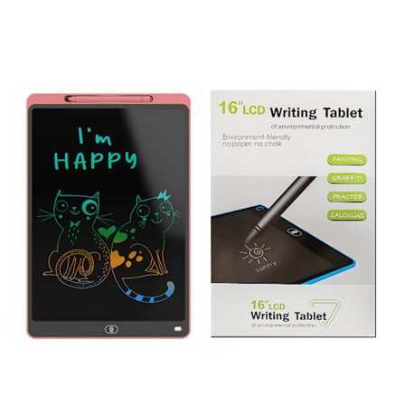 16-tommers LCD-skrivetavle for barn - Farget skriving, rosa, miljøvennlig elektronisk tegnetavle
