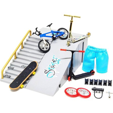9-delt skatepark kit fingerboard, mini finger skateboard og rampe