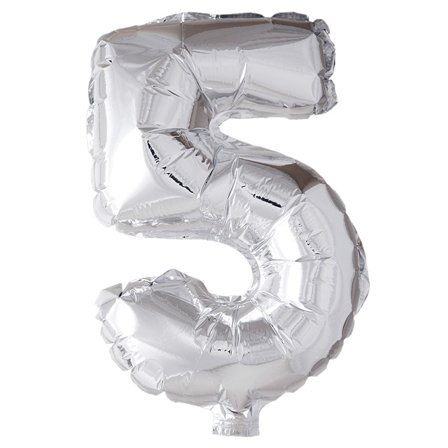 Folieballong tall 0-9 sølv 41 cm Tallet 5