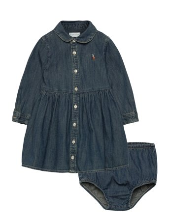 Ralph Lauren Baby Shirred Denim Shirtdress & Bloomer - Blue - 85-90