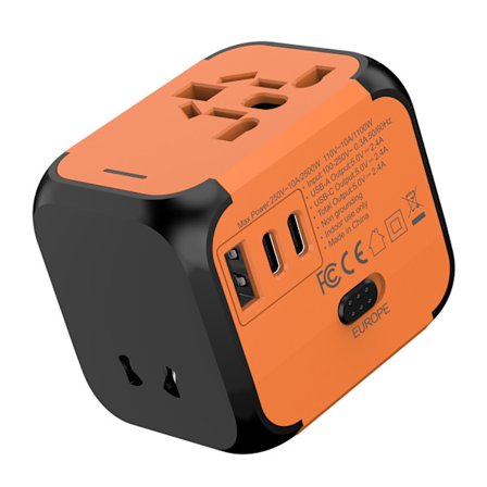 Adapter - Reseadapter Multiplugg 220V Till 5V Usb Typ C Uttag (Orange)