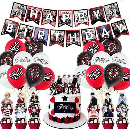 [LCS] UBIUO STRAY-KIDS Party Supplies, STRAY-KIDS Party Decorations Inkluderar Grattis på födelsedagen-banderoller, Tårtdekorationer, 