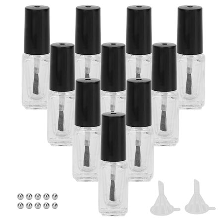 10 st 5 ml Tomma Nagellacksflaskor i Glas Tillbehör med Borstlock Tratt Blandningskulor