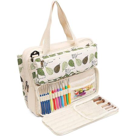 Stickad väska Garnförvaringsväska för att bära projekt, sticknålar, virknålar och andra tillbehör