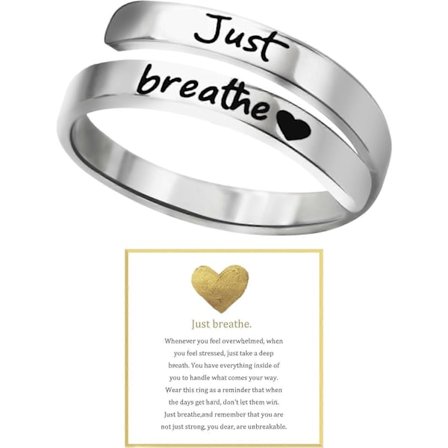 Just Breathe Ring for Kvinner, Justerbar Hjertering, Rustfritt Stål Spiral Wrap Healing Rings, Inspirerende & Hjertelig Gave