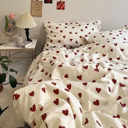 Bedding 150 x 200 cm White with Red Hearts Duvet Cover, 2-Piece Microfiber Red and White Hearts Bedding Set and Pillowcase 80 x 80 cm