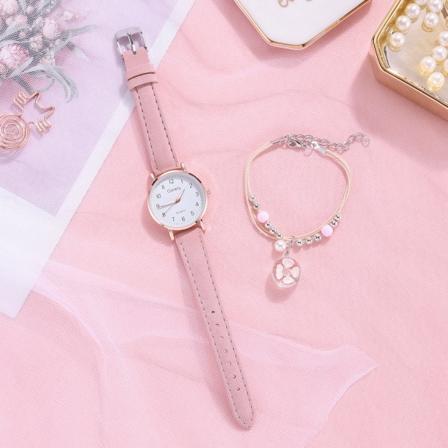 Damklockor med läderrem Dam / Sakura Armband (armband och watch) pink pulseira