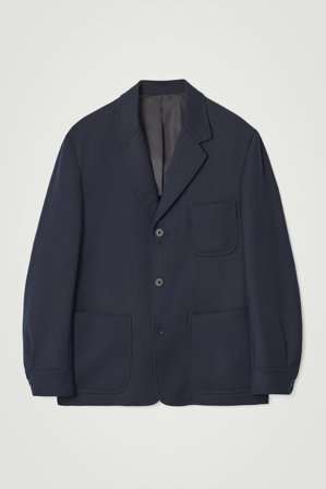 COS Men's Relaxed Unstructured Merino Wool-Blend Blazer in Blue