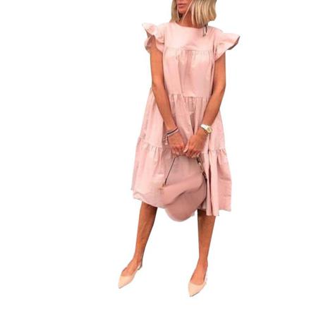 Retro Oversized Patchwork Klänning Dam Elegant O-neck Ruffle Sle